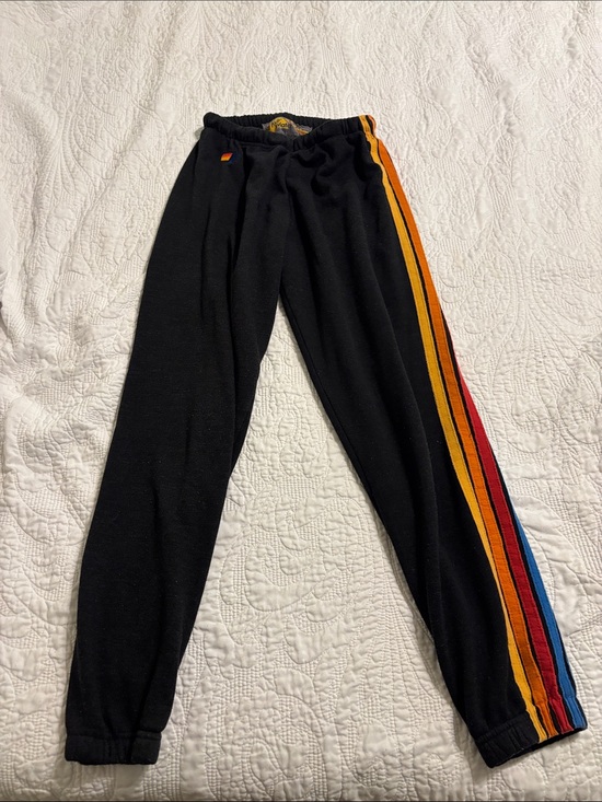 Aviator Nation Pants - Aviator Nation Black Track Pants with 5 Side Stripes size small